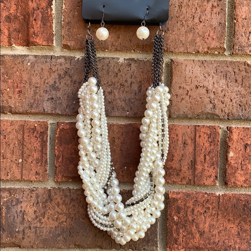 Braided Pearl Necklace w/ Diamond Accents